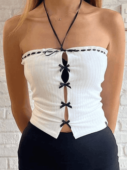 Halter Neck Hollow Slim Bandeau Tops - AnotherChill