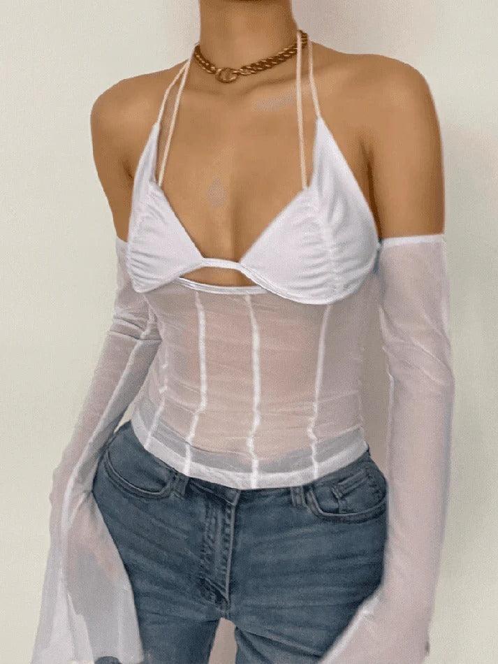 Halter Tie Mesh Patch Top - AnotherChill