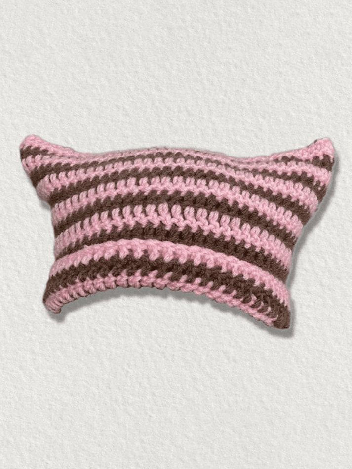 Hand Made Horn Detail Striped Knitted Hat - AnotherChill