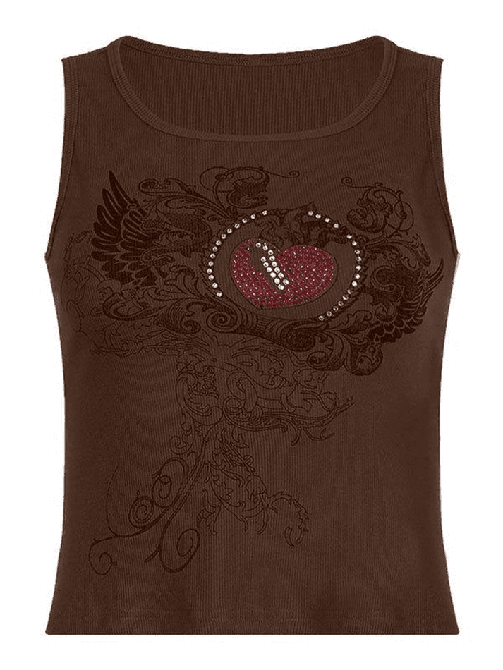 Heart Rhinestone Rib Crop Tank Top - AnotherChill