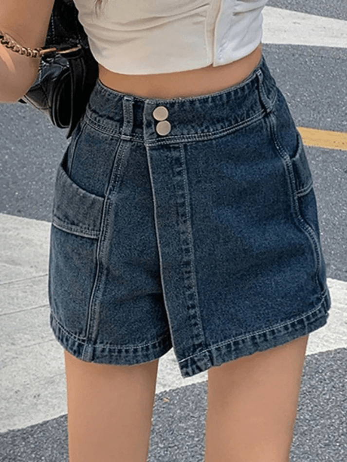 High Waist Irregular Denim Shorts - AnotherChill