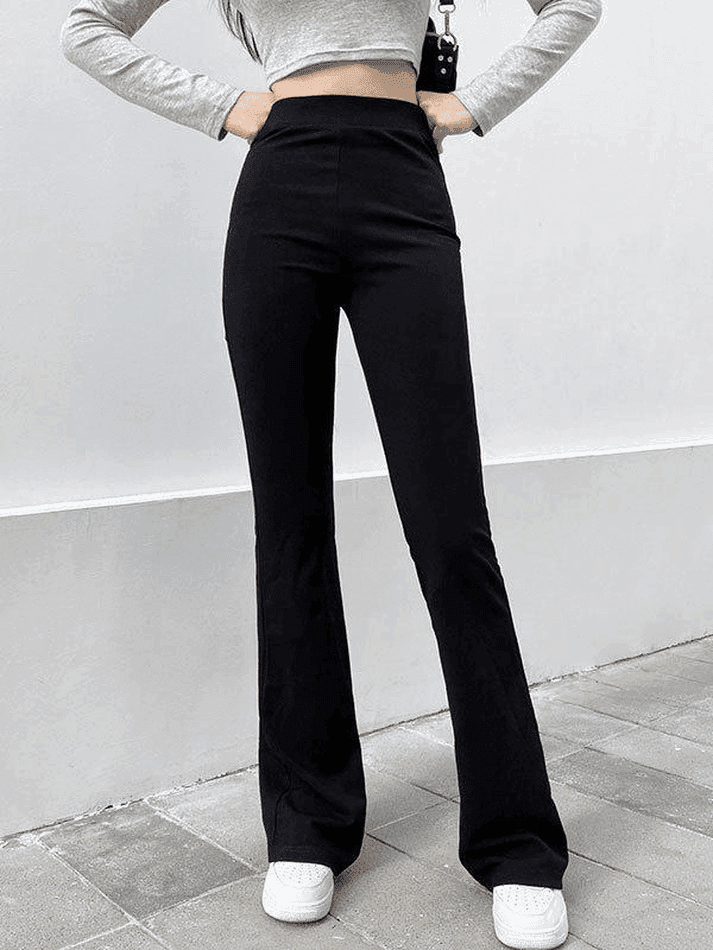 High Waist Solid Flare Leg Pants AnotherChill