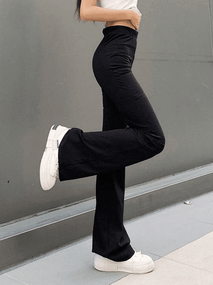 High Waist Solid Flare Leg Pants - AnotherChill