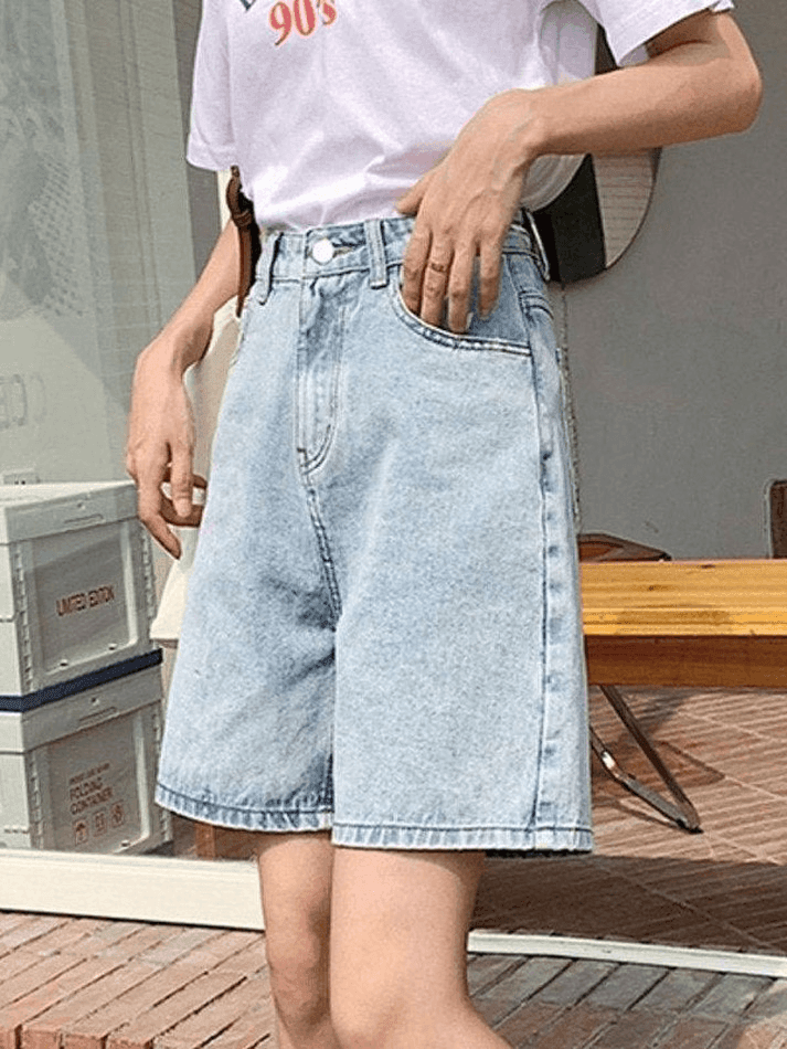 High Waist Straight Leg Denim Shorts - AnotherChill