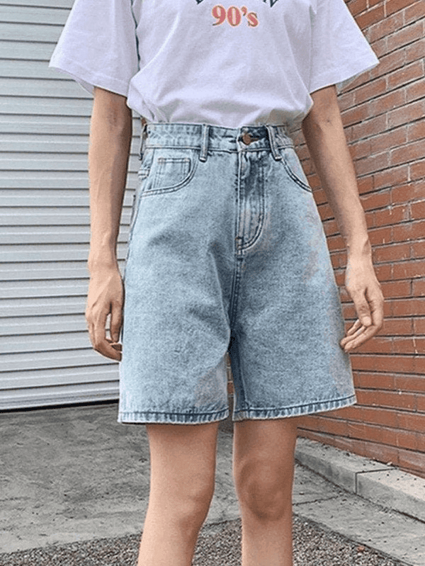 High Waist Straight Leg Denim Shorts - AnotherChill