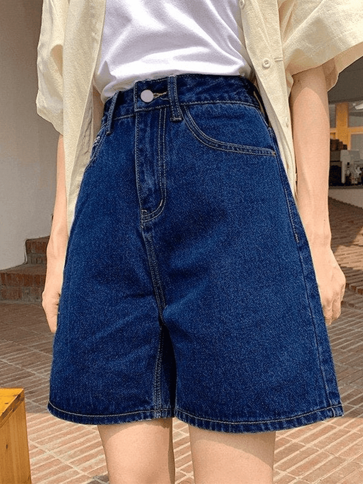 High Waist Straight Leg Denim Shorts - AnotherChill