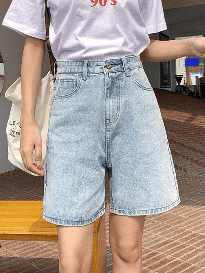 High Waist Straight Leg Denim Shorts - AnotherChill