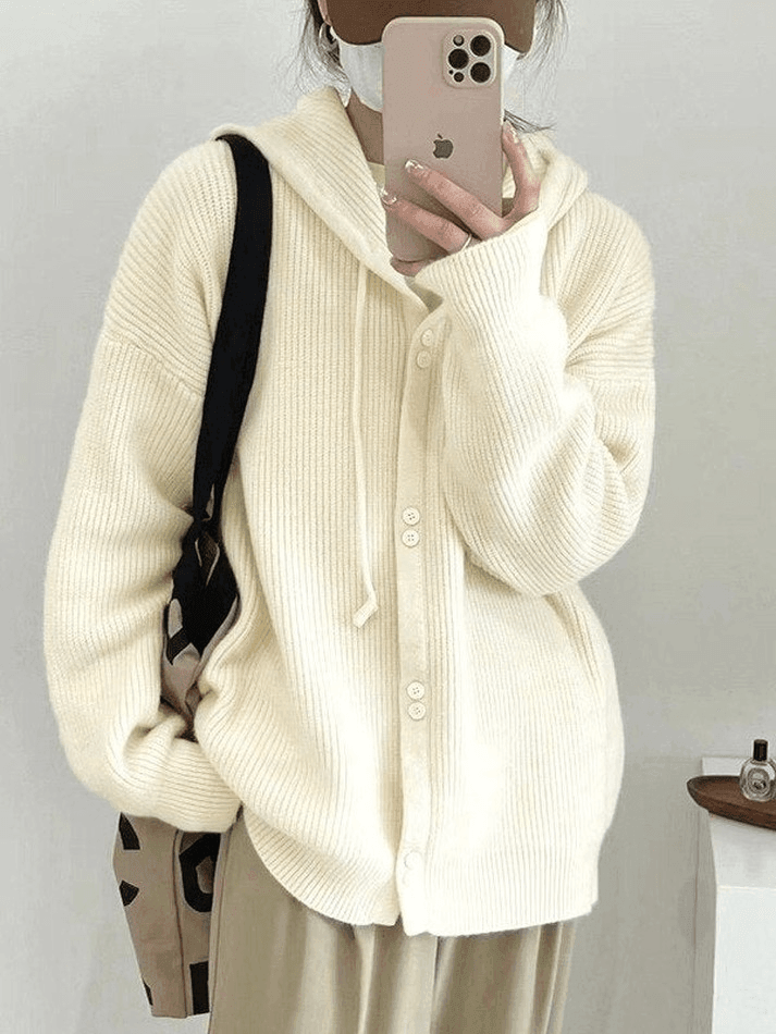 Hooded Button Front Knit Cardigan - AnotherChill