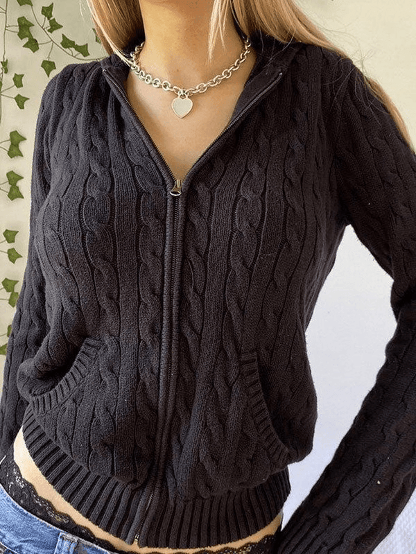 Hooded Cable Knit Cardigan - AnotherChill