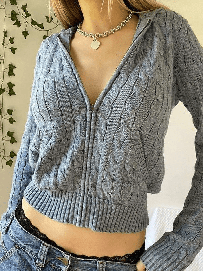 Hooded Cable Knit Cardigan - AnotherChill