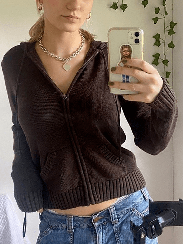 Hooded Crop Knit Cardigan - AnotherChill