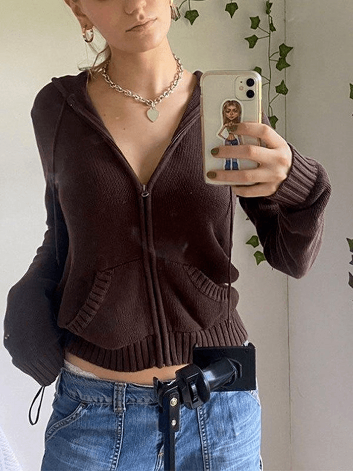 Hooded Crop Knit Cardigan - AnotherChill
