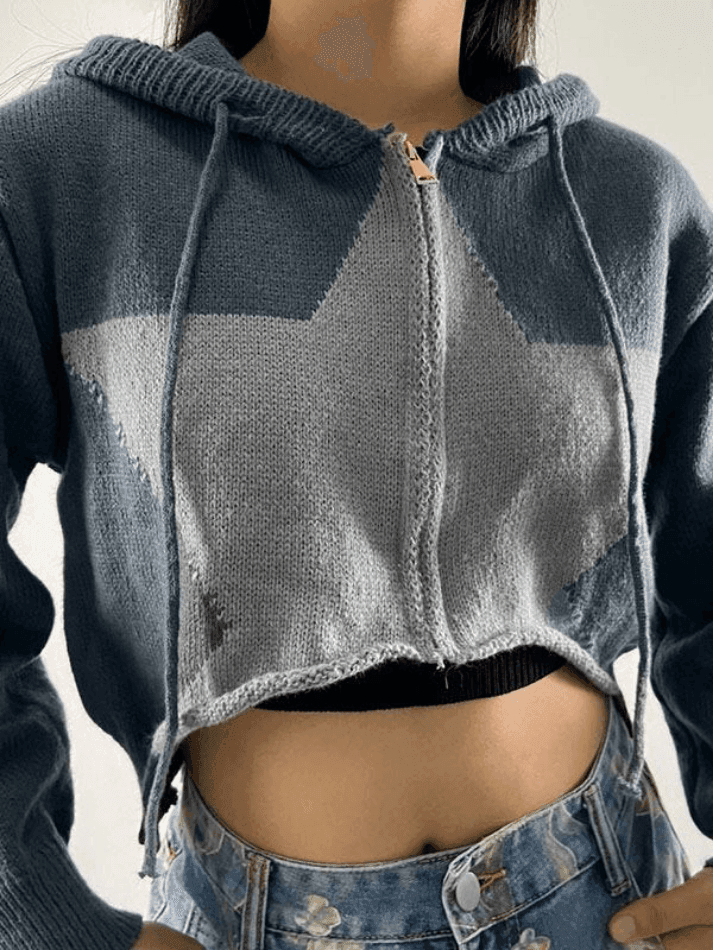 Hooded Star Zip-Up Cropped Cardigan - AnotherChill