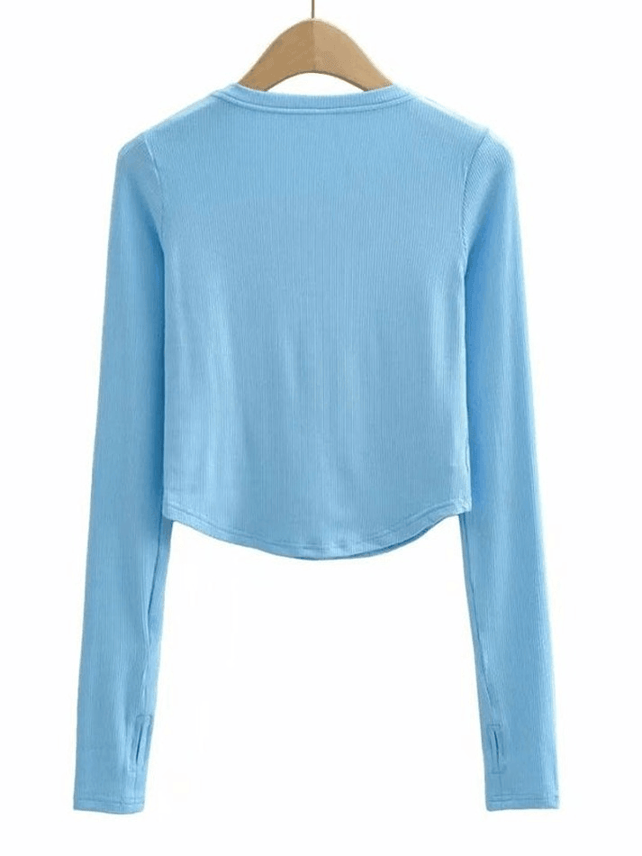 Irregular Long Sleeve Button Crop Top - AnotherChill