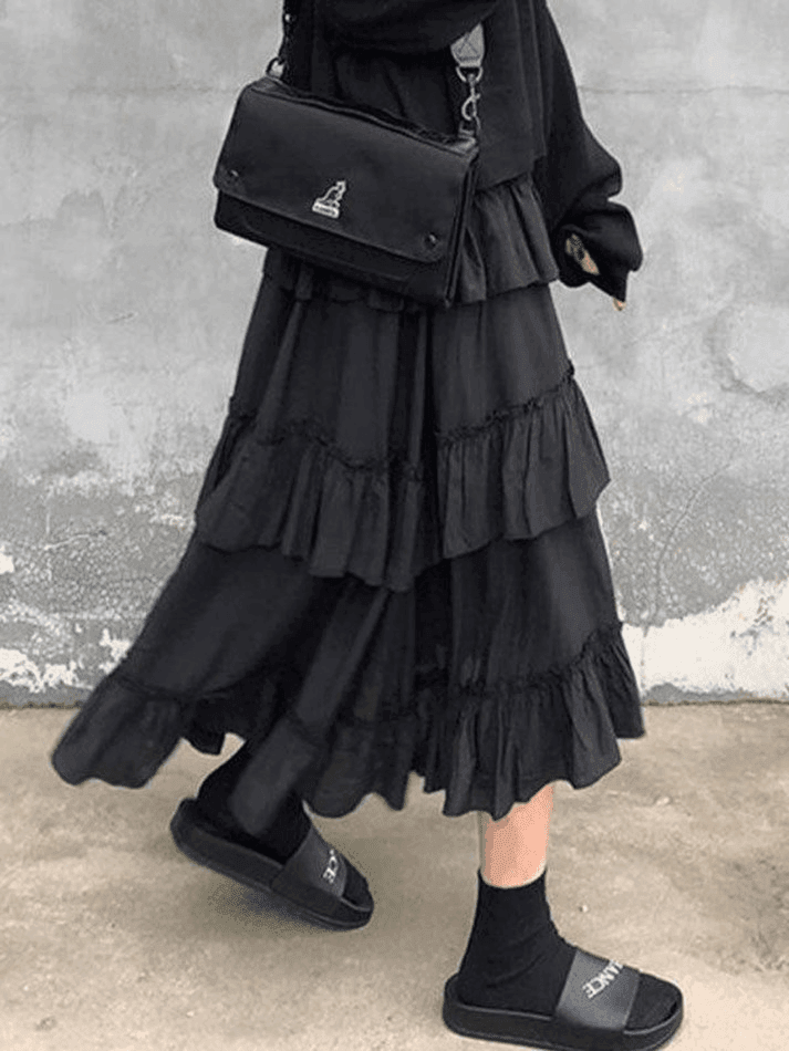 Irregular Tiered Midi Skirt - AnotherChill