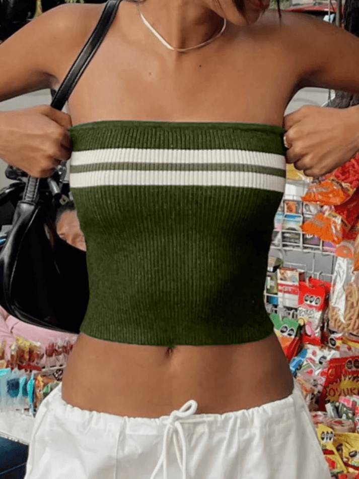 Knit Striped Bandeau Crop Top - AnotherChill