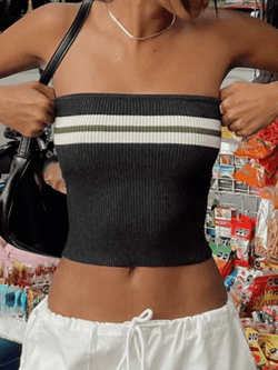 Knit Striped Bandeau Crop Top - AnotherChill
