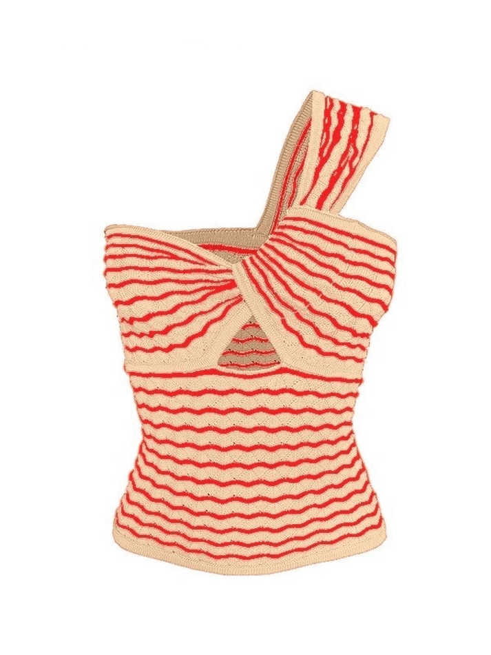 Knitted Stripe One Shoulder Tank Top - AnotherChill