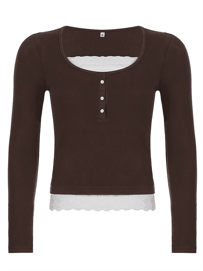 Lace Button Up Long Sleeve Top - AnotherChill