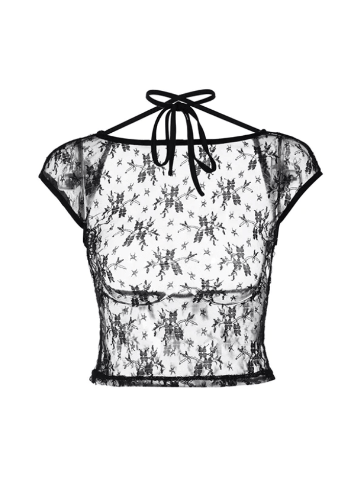 Lace Open Back Short Sleeve Tee - AnotherChill