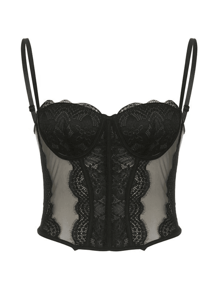 Lace Paneled Mesh Corset Top - AnotherChill