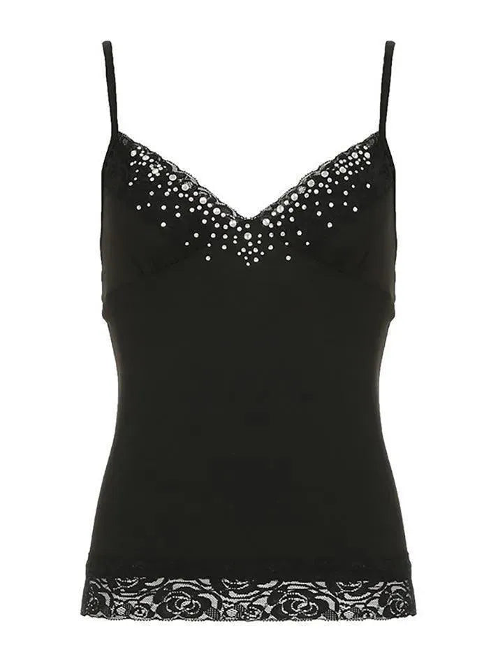 Lace Rhinestone V-Neck Cami Top - AnotherChill