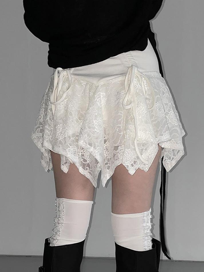 Lace Ruched Asymmetrical Bow Mini Skirt - AnotherChill