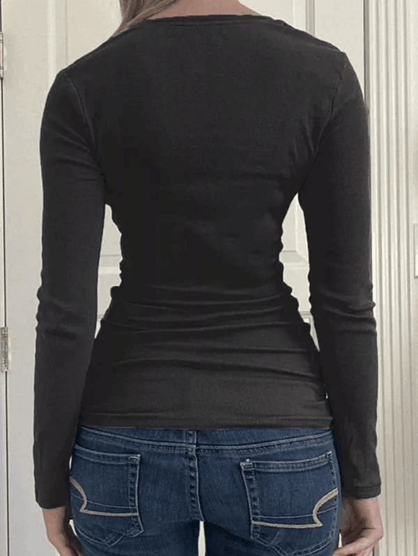 Lace Trim Black Long Sleeve Knit Top - AnotherChill