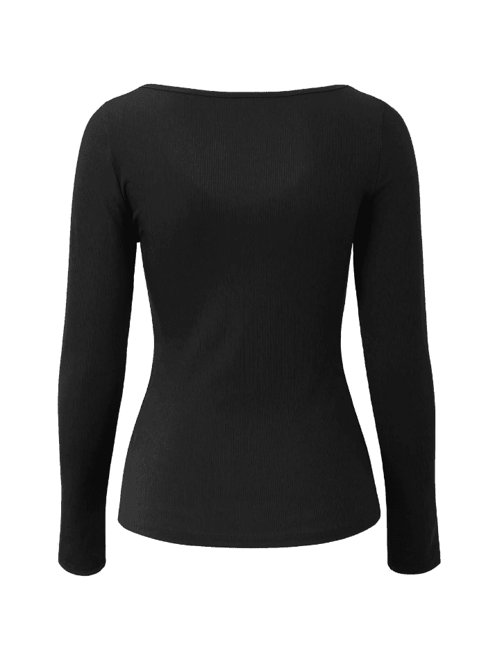 Lace Trim Black Long Sleeve Knit Top - AnotherChill