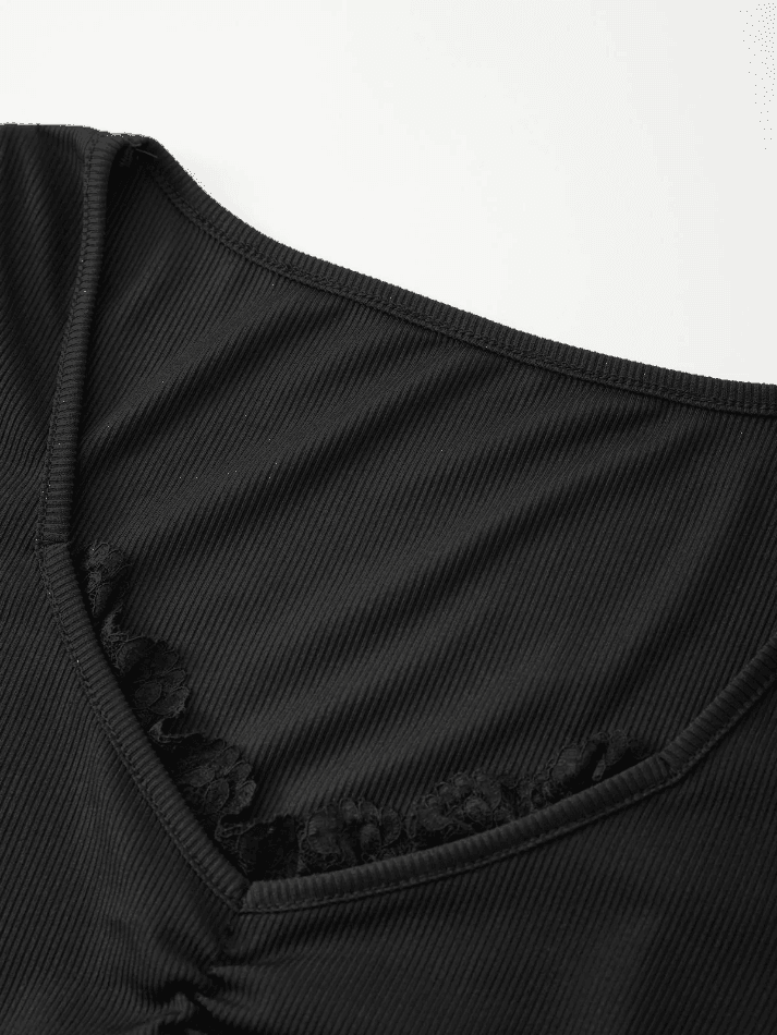 Lace Trim Black Long Sleeve Knit Top - AnotherChill