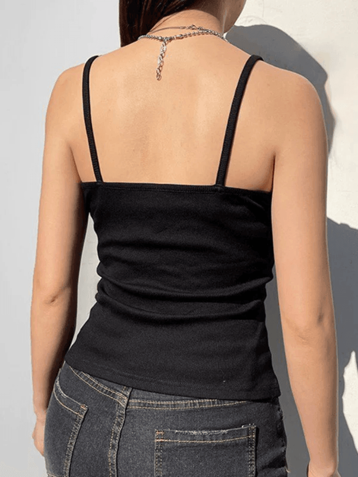 Lace Trim Black Ribbed Cami Top - AnotherChill