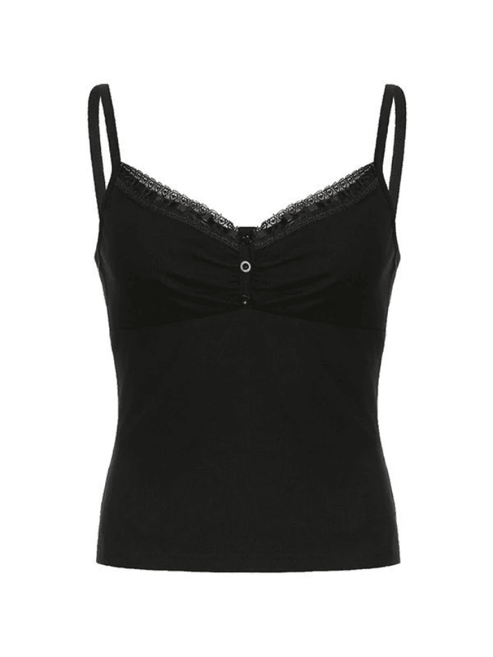 Lace Trim Black Ribbed Cami Top - AnotherChill