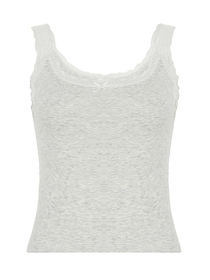 Lace Trim Bow Basic Tank Top - AnotherChill