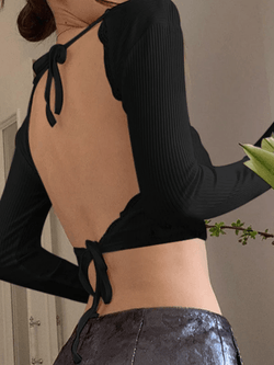 Lace Up Backless Crop Knit Top - AnotherChill