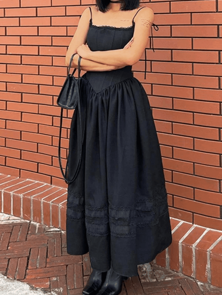 Lace Up Corset Black Maxi Dress - AnotherChill