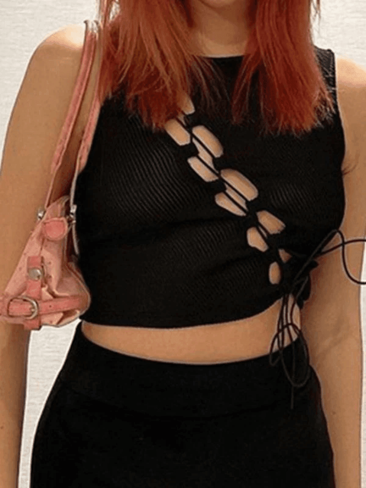 Lace Up Cutout Crop Tank Top - AnotherChill