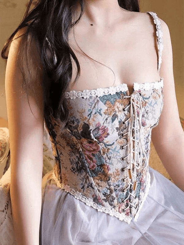Lace-Up Floral Corset Top - AnotherChill