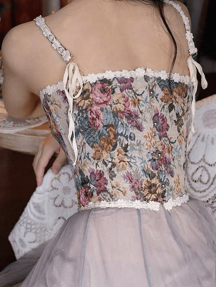 Lace-Up Floral Corset Top - AnotherChill