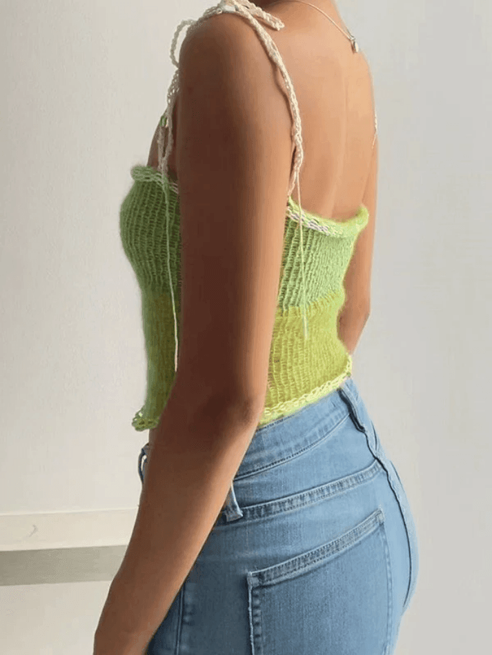 Lace Up Knitted Crop Cami Top - AnotherChill