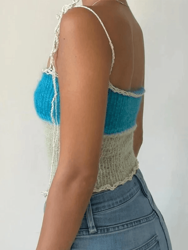 Lace Up Knitted Crop Cami Top - AnotherChill