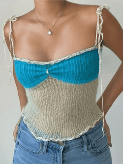 Lace Up Knitted Crop Cami Top - AnotherChill