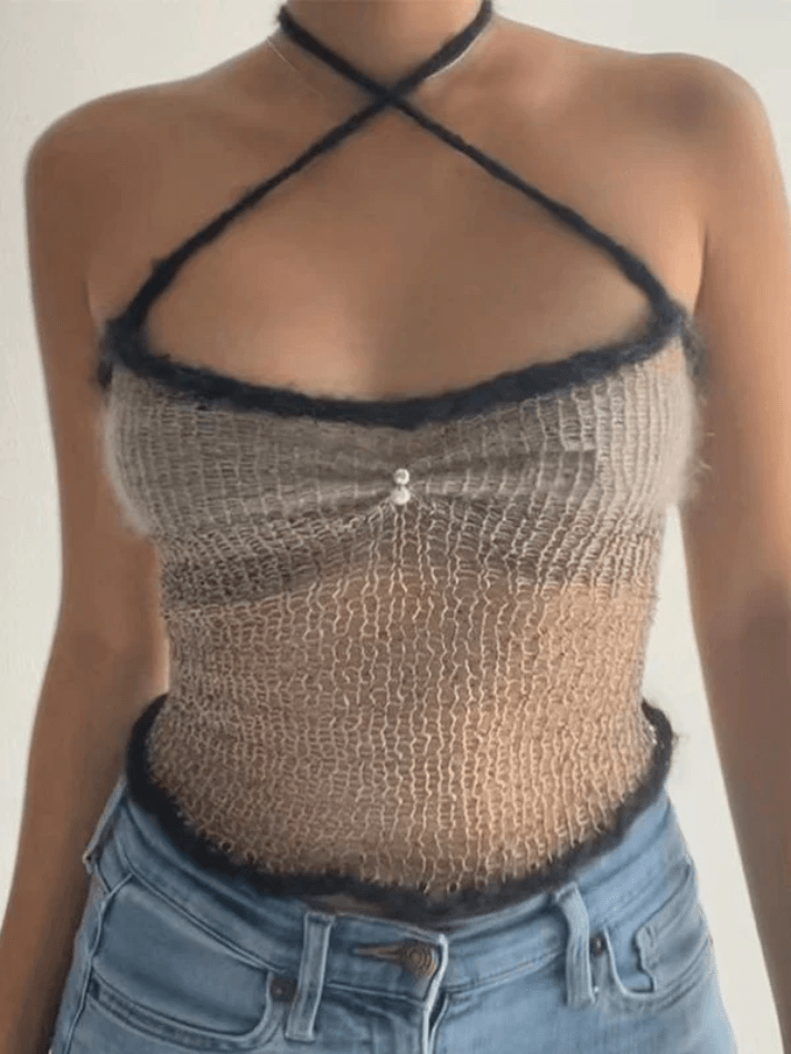 Lace Up Knitted Crop Cami Top - AnotherChill