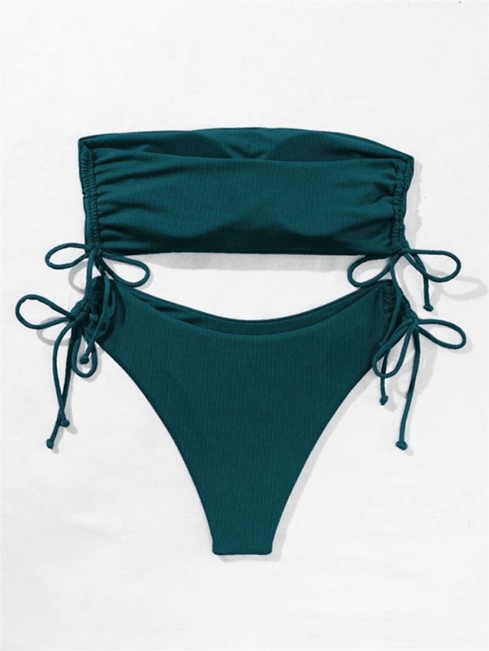 Lace Up Ribbed Bikini Set - AnotherChill