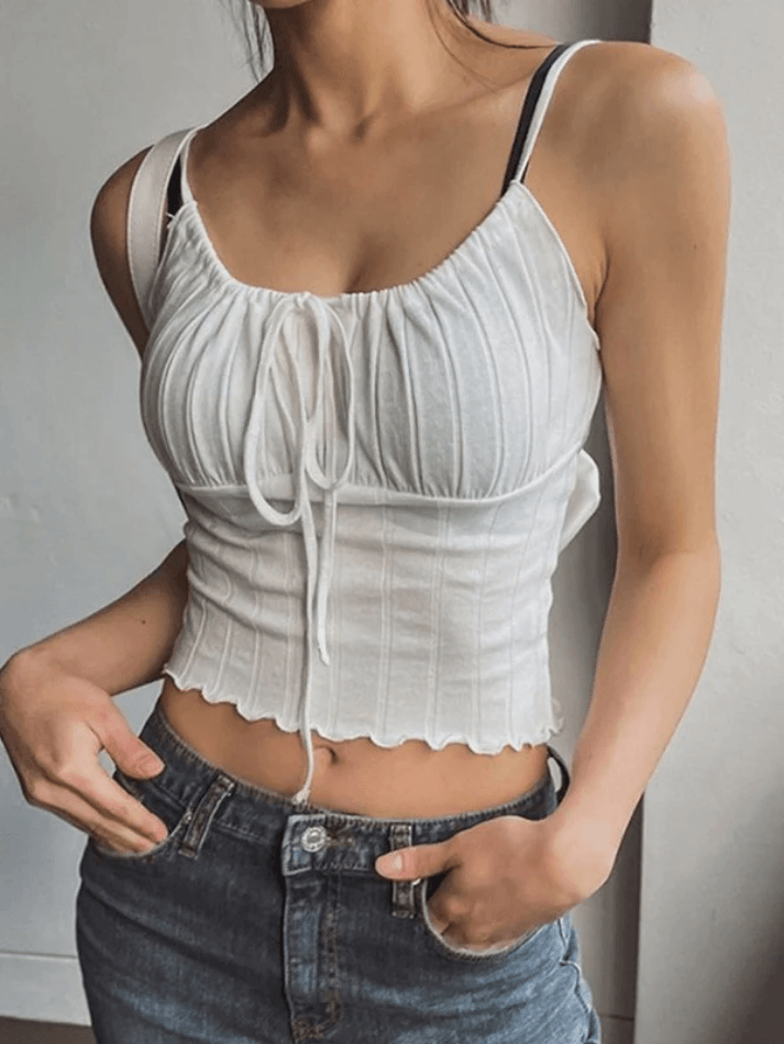 Lace Up Ribbed Crop Cami Top - AnotherChill