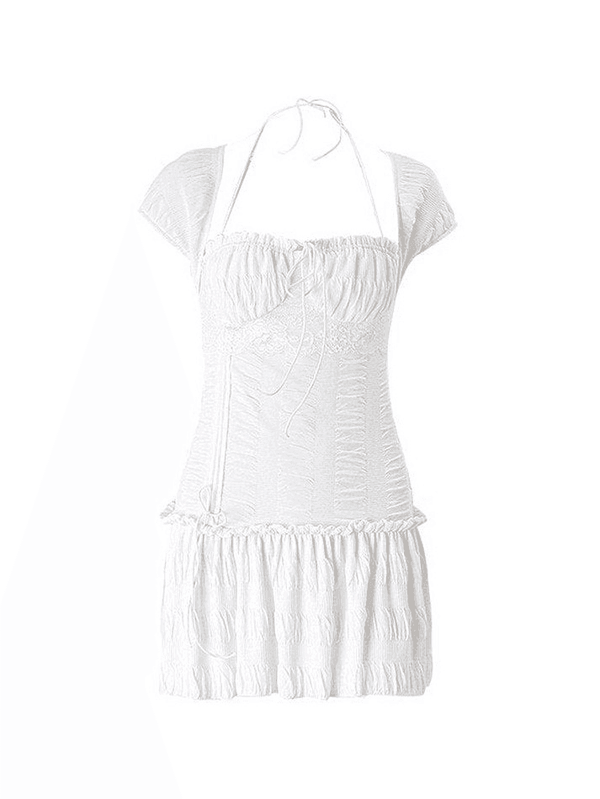 Lace-Up Ruffle Halter Mini Dress - AnotherChill