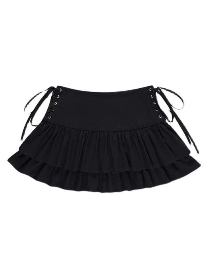 Lace Up Tiered Mini Skirt - AnotherChill