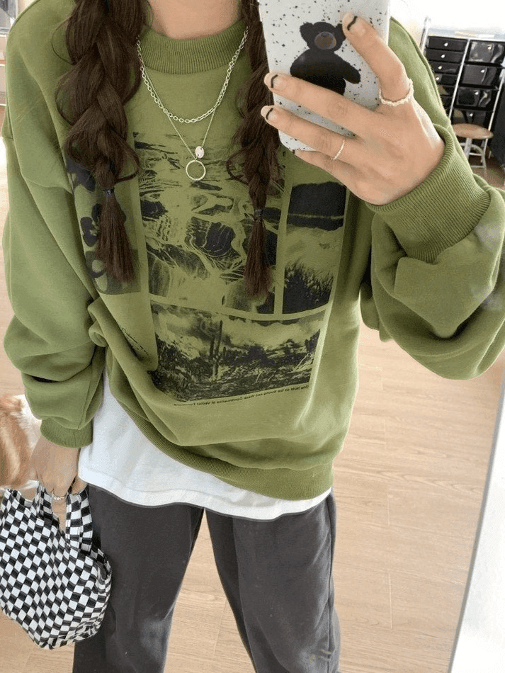 Landscape Print Crew Sweatshirt - AnotherChill