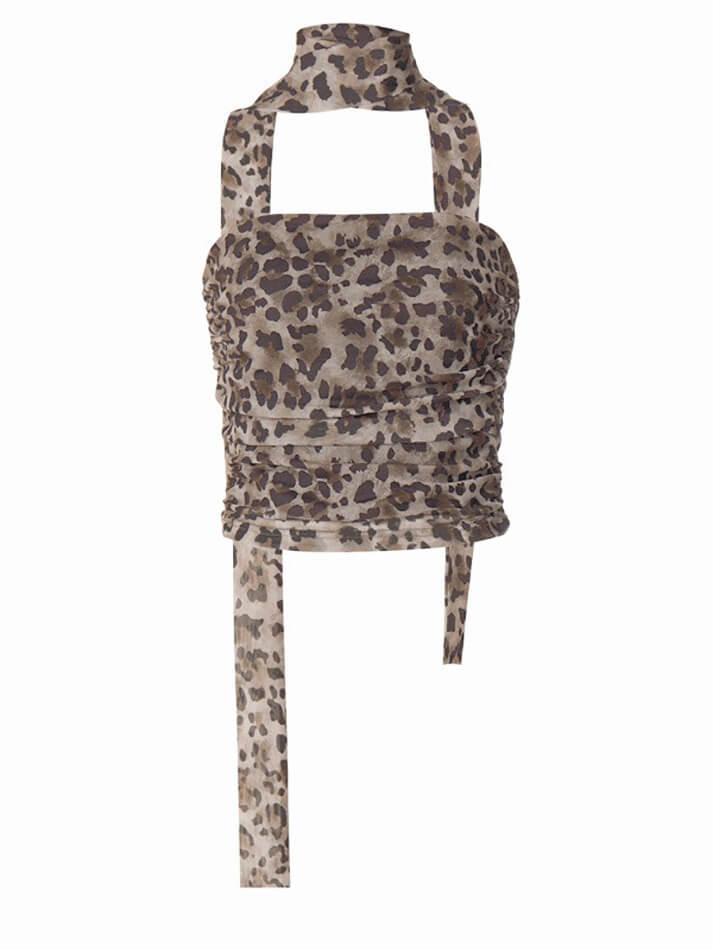 Leopard Print Mesh Halter Tube Top - AnotherChill