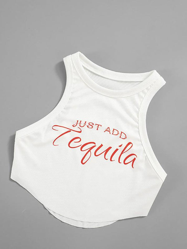 Letter Print Crop Tank Top - AnotherChill