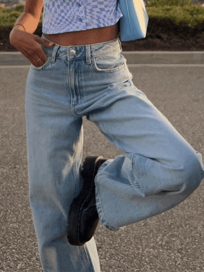 Light Blue Wash Straight Boyfriend Jeans - AnotherChill